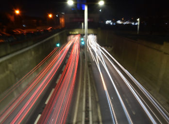 Car lights in the Clyde Tunnel, Glasgow